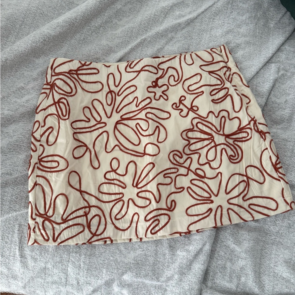 Dynamite Cream and Brown Skater Mini Skirt